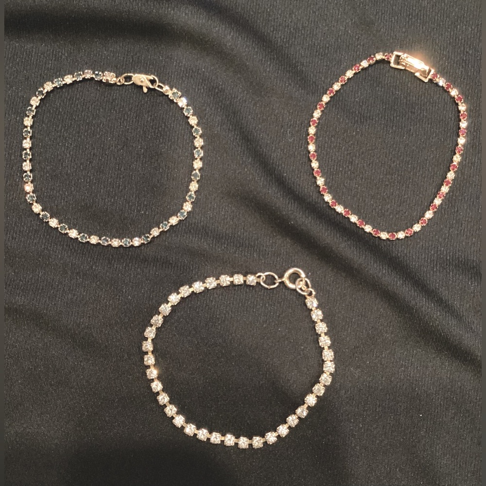 Red, white and blue! Set of 3 crystal tennis bracelets: